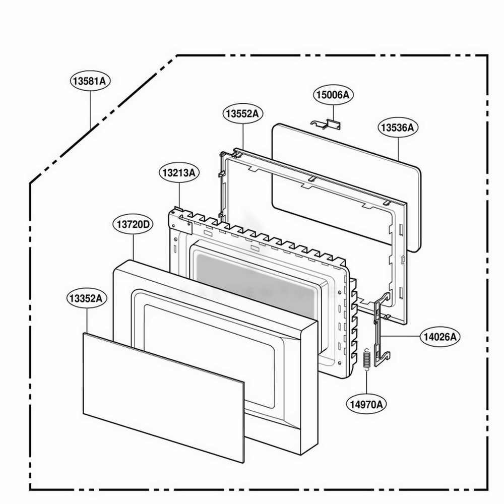 Door Parts Diagram and Parts List for 767 BKESEC LG Wall Oven
