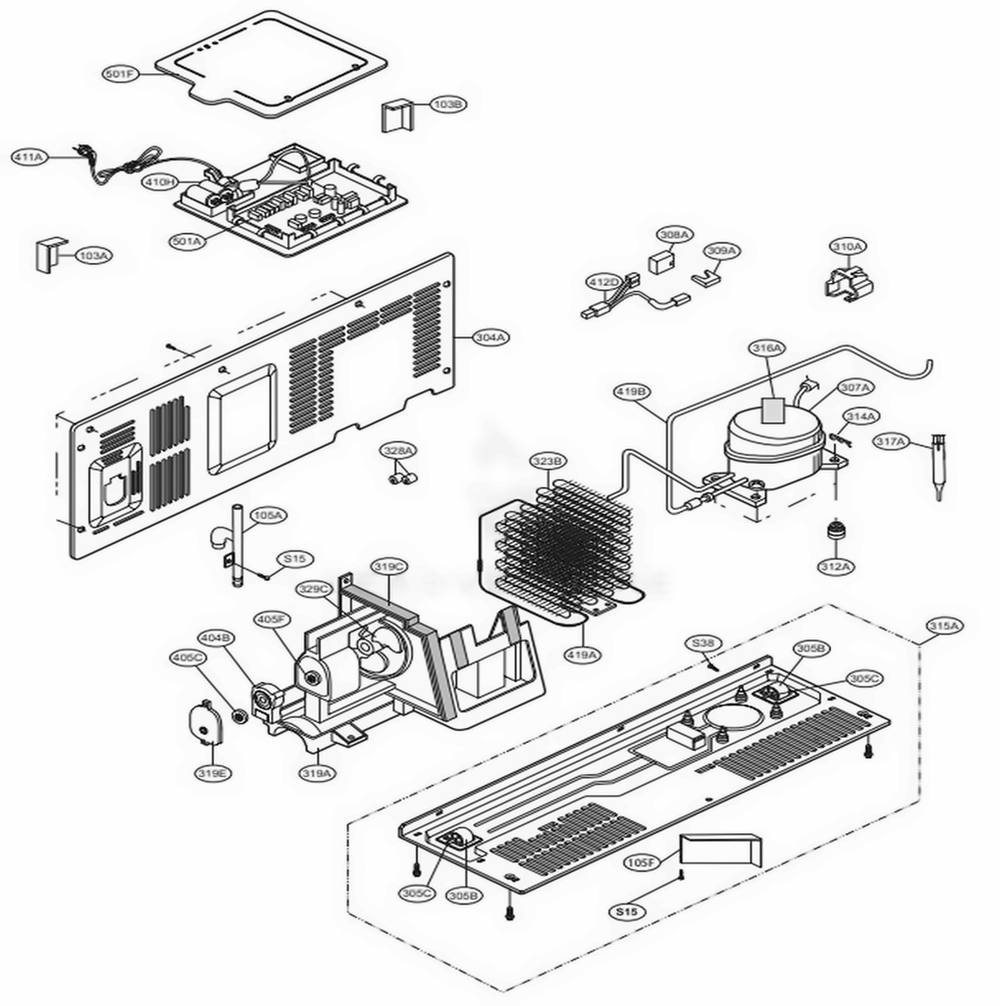 Machine Compartment Diagram and Parts List for 51089 AWBCSE0 LG Refrigerator