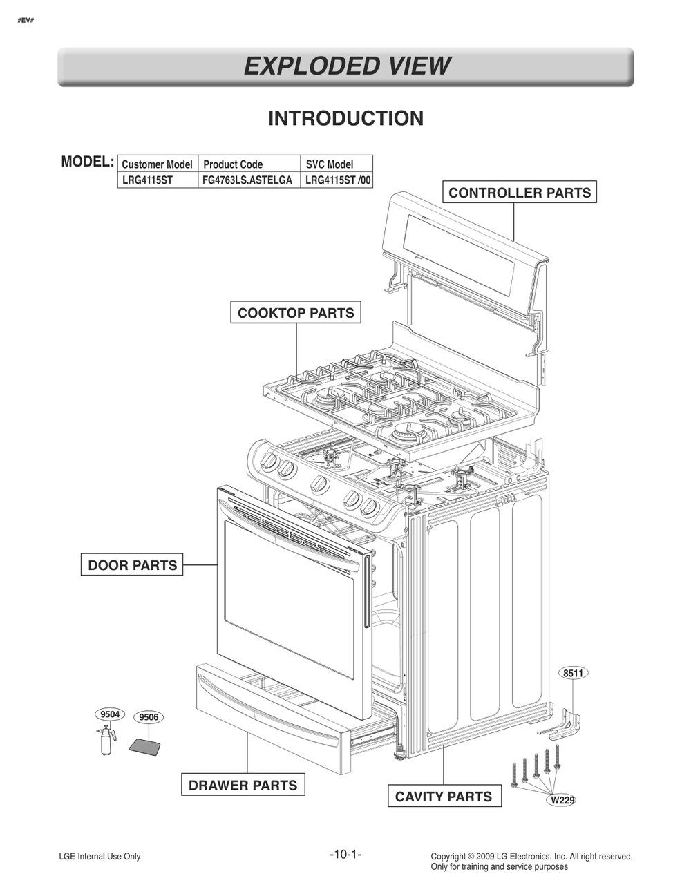 Introduction Diagram and Parts List for FG4763LS ASTELGA LG Range