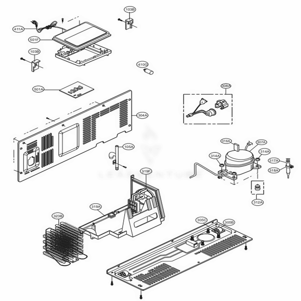 Machine Compartment Diagram and Parts List for LSXS26326W ASWCNA5 LG Refrigerator