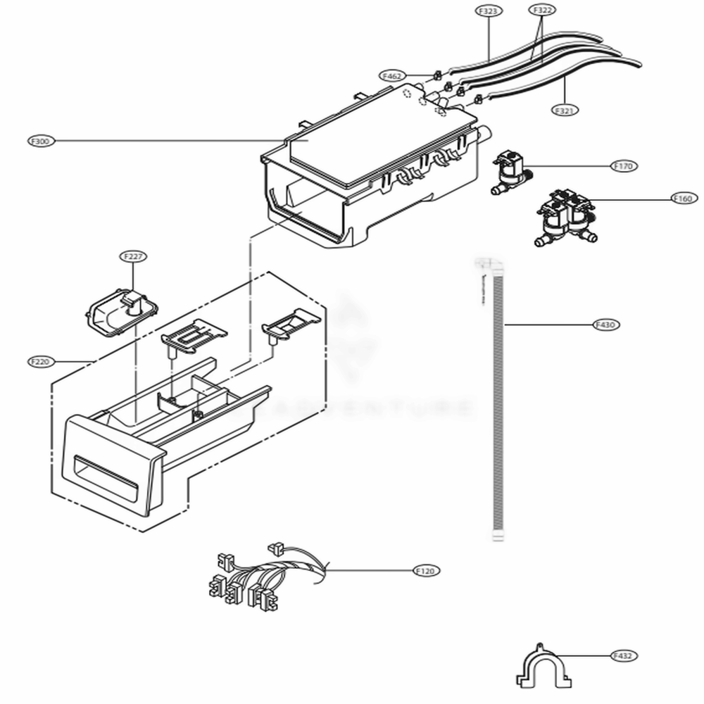 Dispenser Assembly Diagram and Parts List for WM3600HVA ASSEVUS LG Washer
