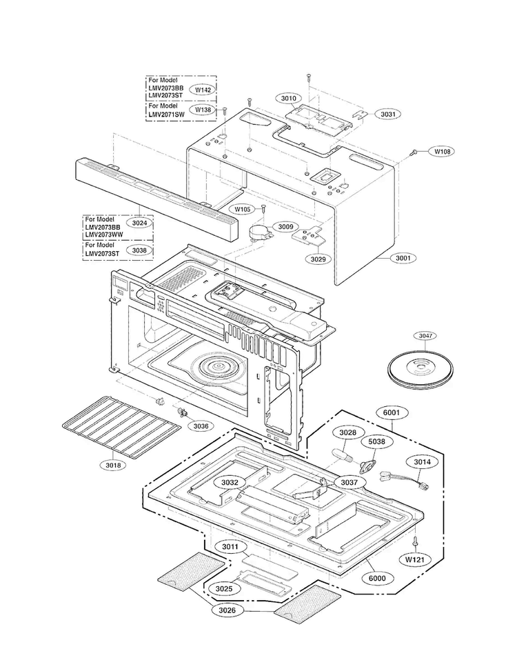 Oven Cavity Parts Diagram and Parts List for LMV2073WW 01 LG Microwave