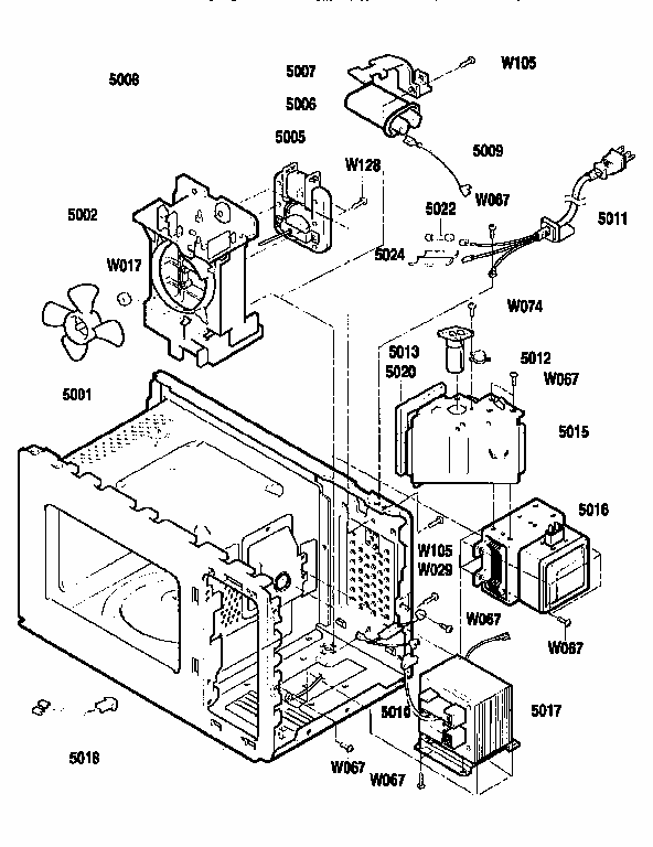 Oven Interior Diagram and Parts List for 7218954690  Kenmore Microwave