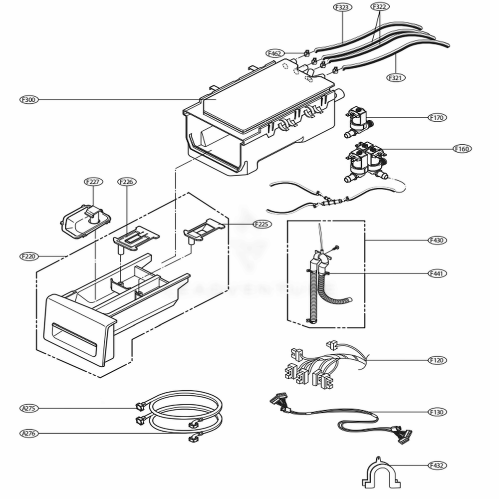 Dispenser Assembly Diagram and Parts List for WM3370HVA ASSEPUS LG Washer