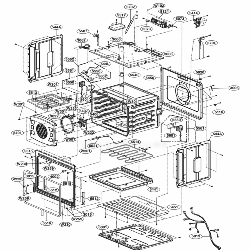 Lower Cavity Parts Diagram and Parts List for LSWD300BD AB6LSTD LG Range