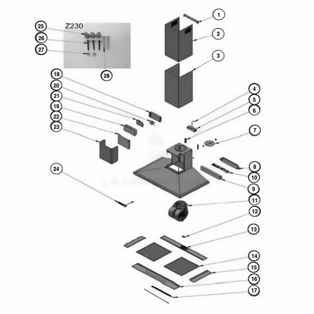 Main Diagram and Parts List for LSHD3689BD FBDESTD LG Range Hood