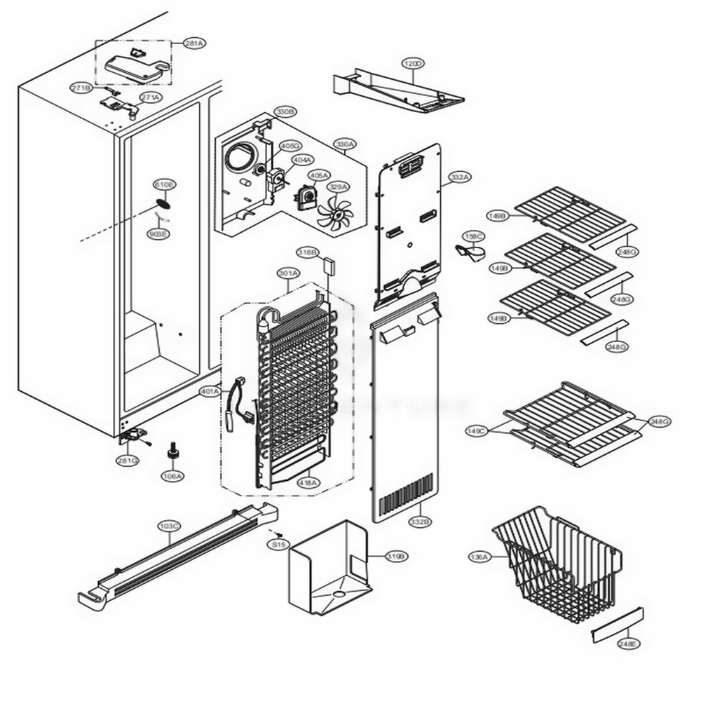Freezer Compartment Diagram and Parts List for 51376 ATICSER LG Refrigerator