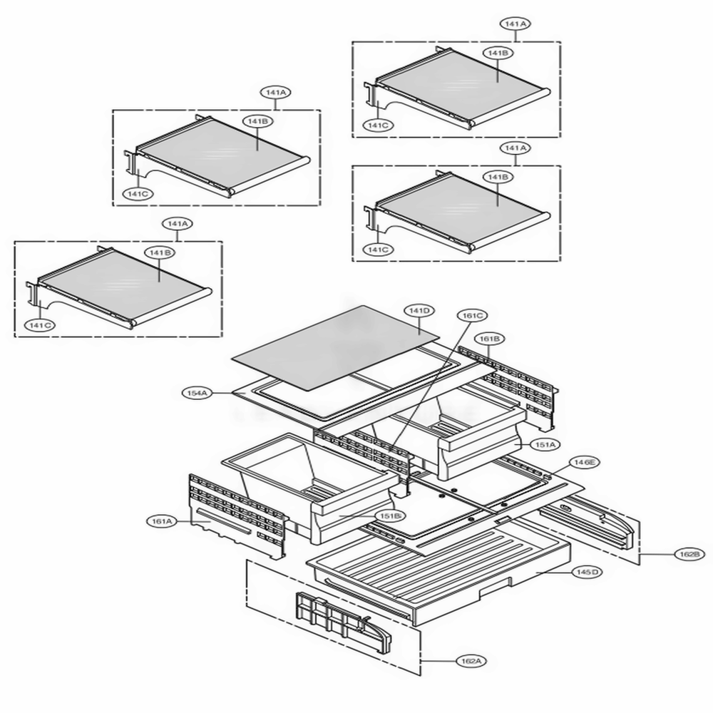 Refrigerator Parts Diagram and Parts List for 71603 ASTCSE5 LG Refrigerator