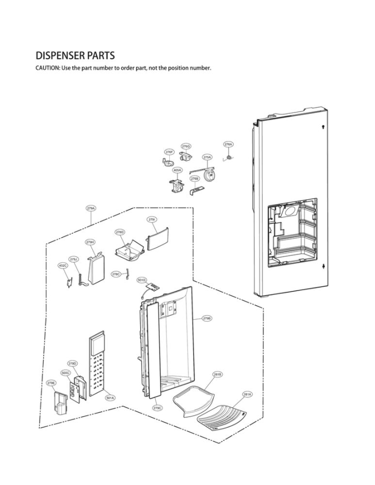 Dispenser Parts Diagram and Parts List for LFX28968SB 06 LG Refrigerator