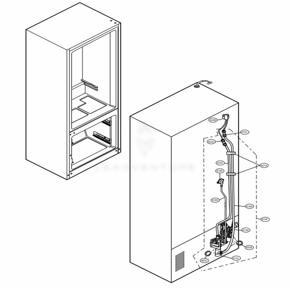 Valve And Water Tube Parts Diagram and Parts List for LRFXC2416D ASBCNA0 LG Refrigerator