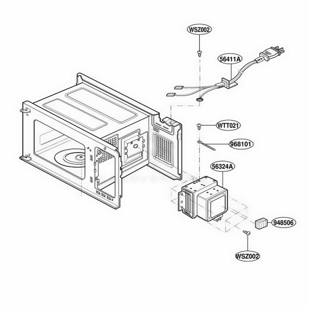Interior Parts Diagram and Parts List for KM36SW MWEWCF LG Range