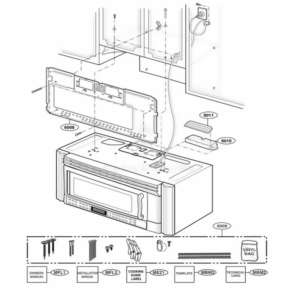 Installation Parts Diagram and Parts List for 63764 ABSESEA LG Range