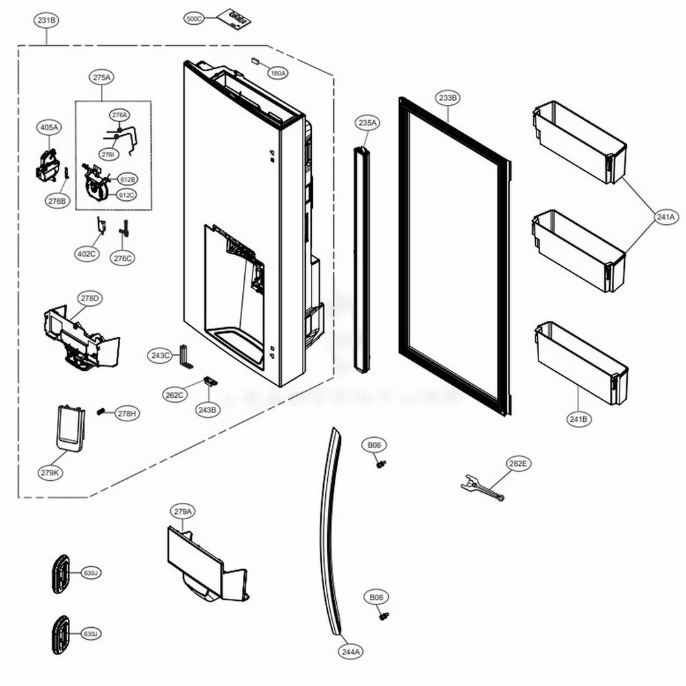 Door Parts 1 Diagram and Parts List for LRMDC2306S ASTCNA0 LG Refrigerator