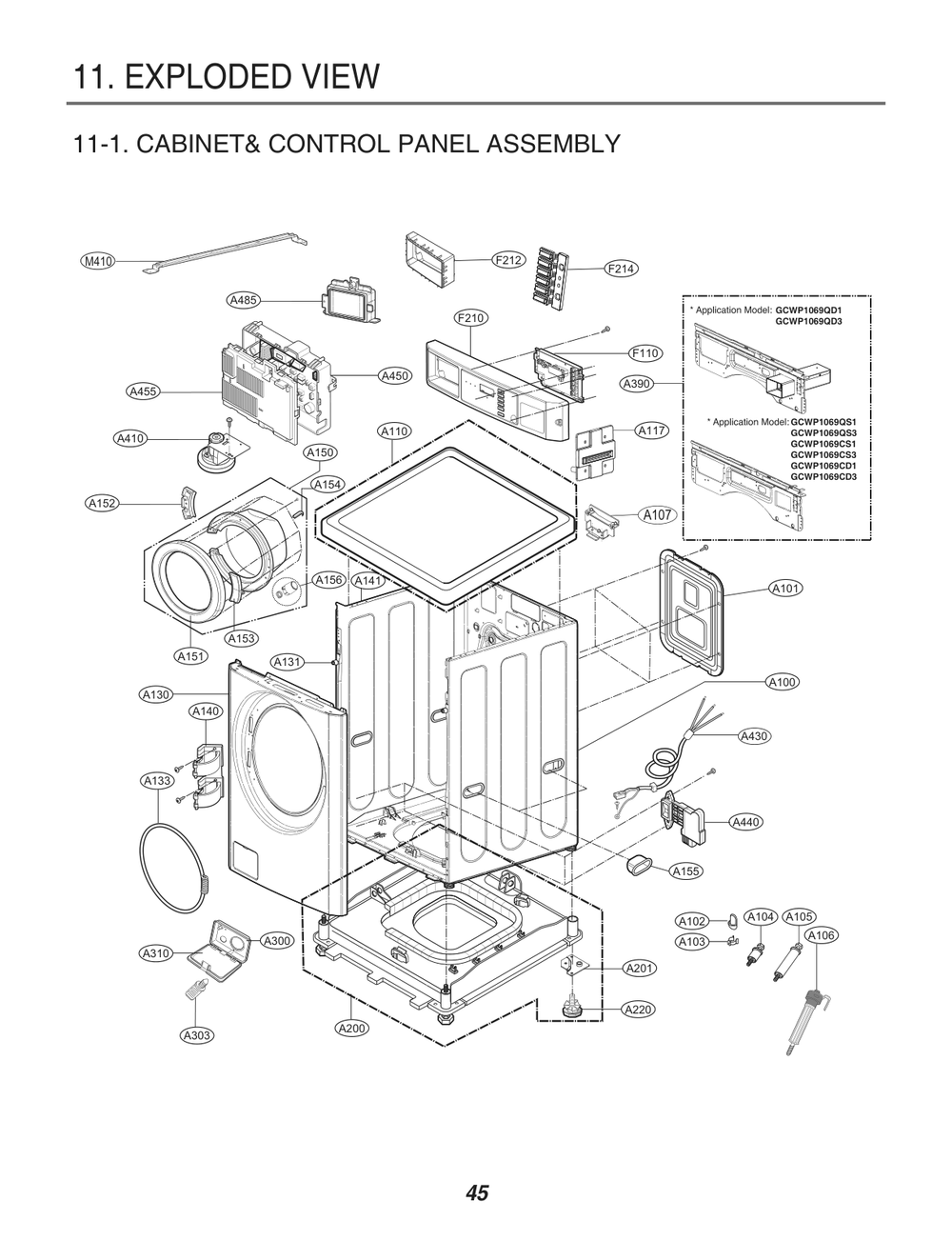 Cabinet& Control Panel Assembly Diagram and Parts List for FH069FD6P ASSEELC LG Washer