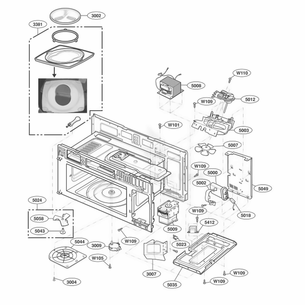 Interior Parts 1 Diagram and Parts List for 80804 AB6ESEA LG Microwave