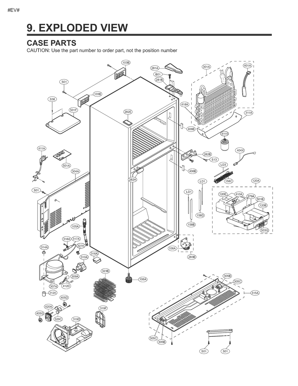 Case Parts Diagram and Parts List for GM-U652GQGP ASWCSE7 LG Refrigerator