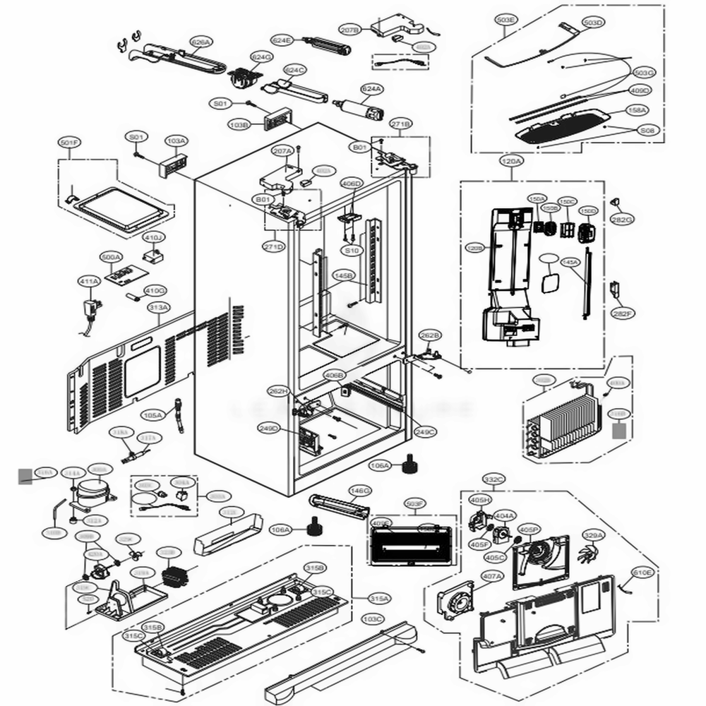 Case Parts Diagram and Parts List for LFXS27566S ASTCNA1 LG Refrigerator