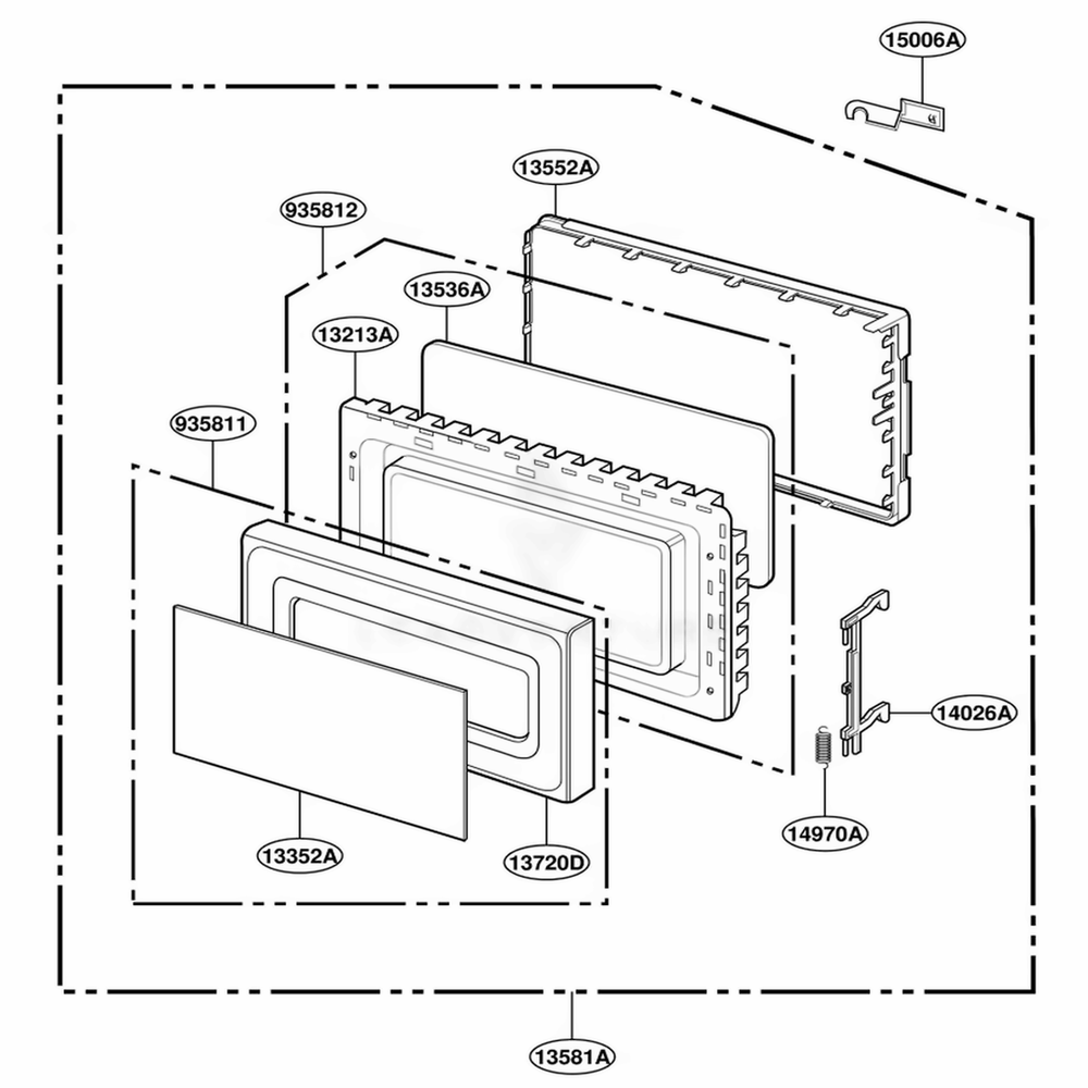 Door Parts Diagram and Parts List for JES1339WC AM1EGEU LG Wall Oven