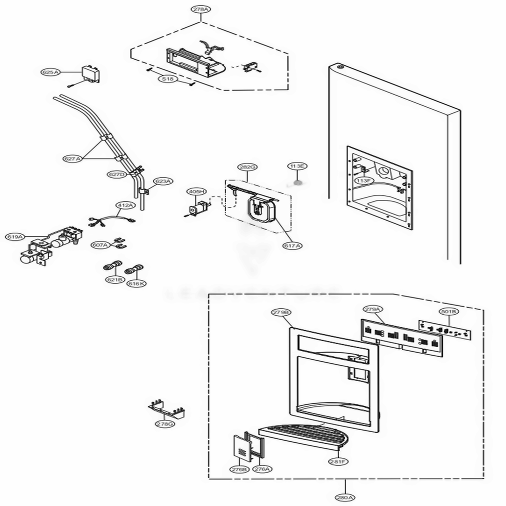 Ice And Water Part Diagram and Parts List for 58829 AWBCSER LG Refrigerator