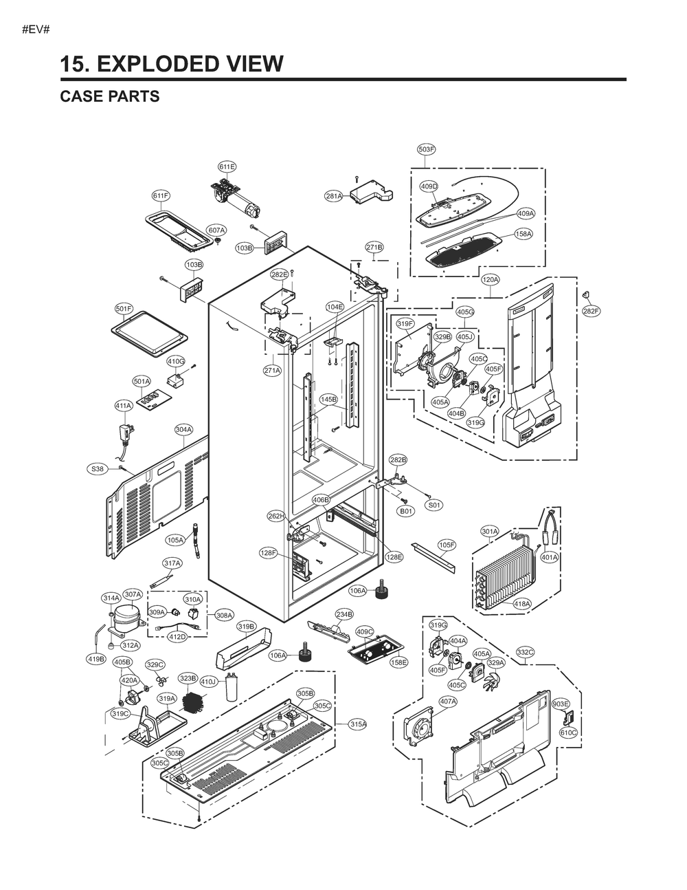 Case Parts Diagram and Parts List for GM-L268NQJM AWBCSE0 LG Refrigerator