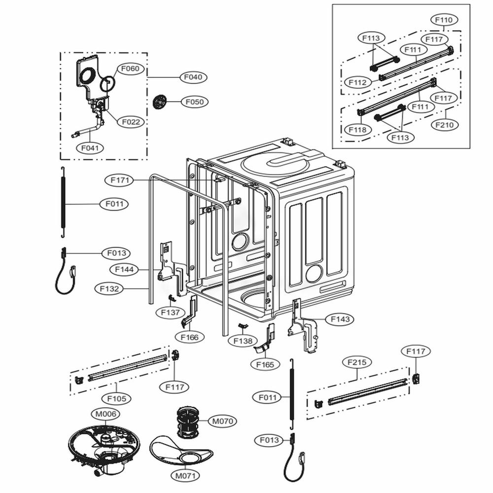 Tub Assembly Diagram and Parts List for LDF7774BD ABDEEUS LG Dishwasher