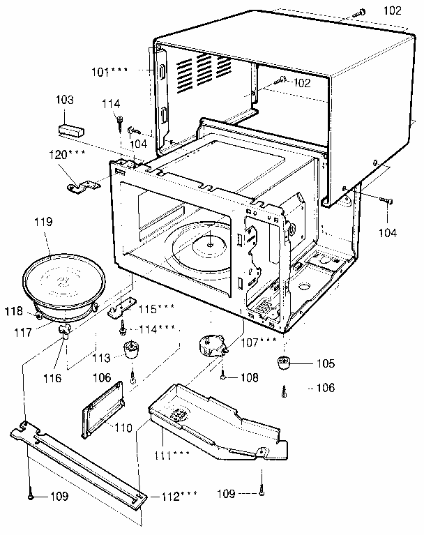 Cabinet Diagram and Parts List for 7218902190  Kenmore Microwave