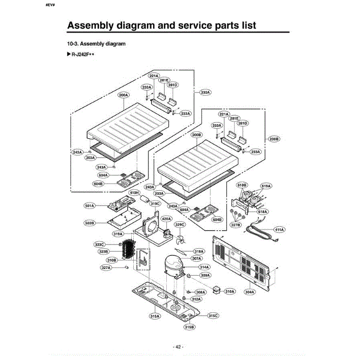 Section 1 Diagram and Parts List for GR-K243PRA ACRCAST LG Refrigerator