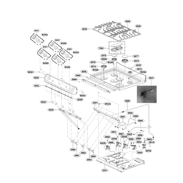 Cooktop Diagram and Parts List for LDG4315BD 00 LG Range