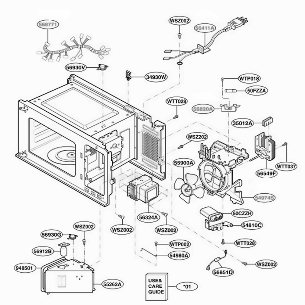 Interior Parts 1 Diagram and Parts List for JE1460WF002 CWHEGEU LG Range