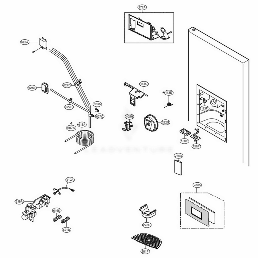 Ice And Water Parts Diagram and Parts List for 51093 ASTCSE1 LG Refrigerator