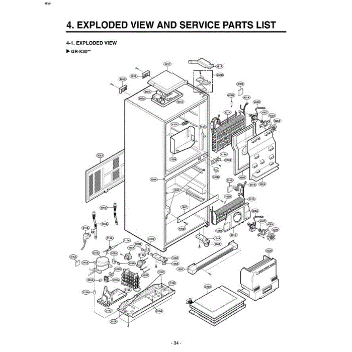 Section 1 Diagram and Parts List for GR-K30PS ALSCAST LG Refrigerator