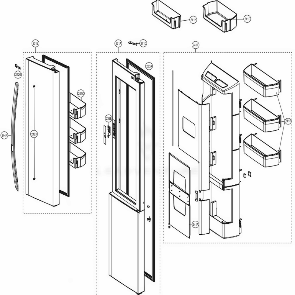 Refrigerator Door Diagram and Parts List for LSXS26366S ASTCNA4 LG Refrigerator