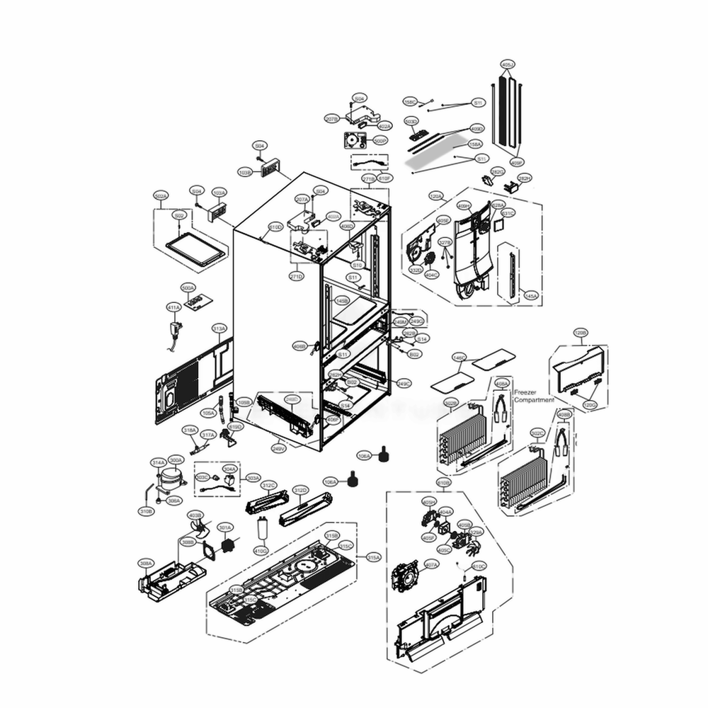 Case Parts Diagram and Parts List for LMXC23746S ASTCNA0 LG Refrigerator