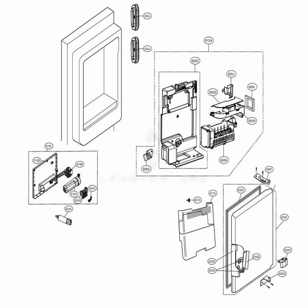 Ice Maker Part Diagram and Parts List for LNXC23726S ASTCNA0 LG Refrigerator