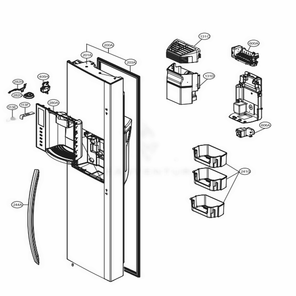 Freezer Door Diagram and Parts List for LSXS26466S ASTCNA2 LG Refrigerator