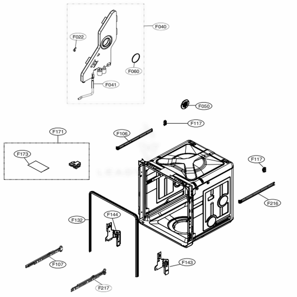 Tub Assembly Diagram and Parts List for LDP6797BD ABDEEUS LG Dishwasher