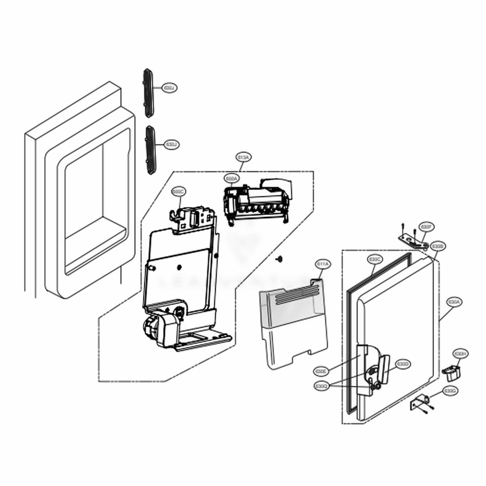 Ice Maker And Ice Bin Parts Diagram and Parts List for LFXS28566S ASTCNA3 LG Refrigerator