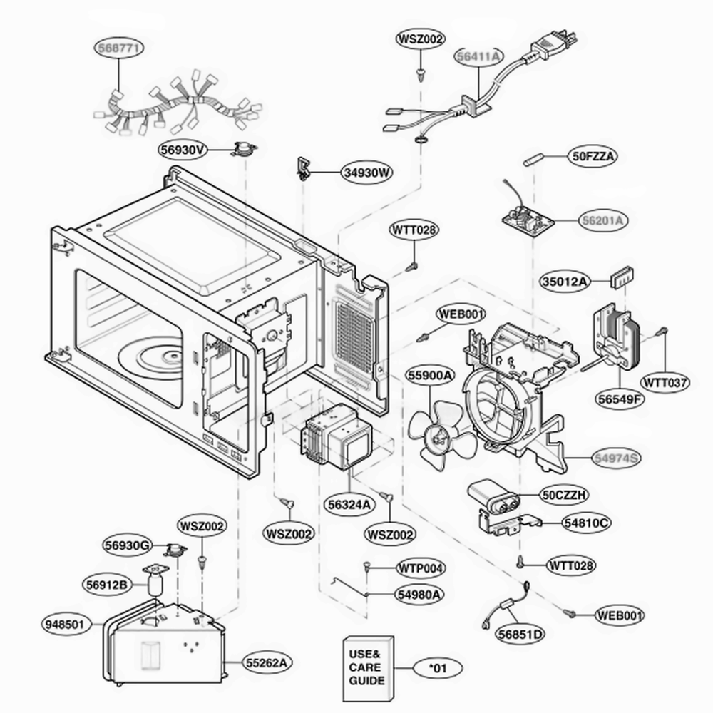 Interior Parts 2 Diagram and Parts List for JE1460WF002 CWHEGEU LG Range