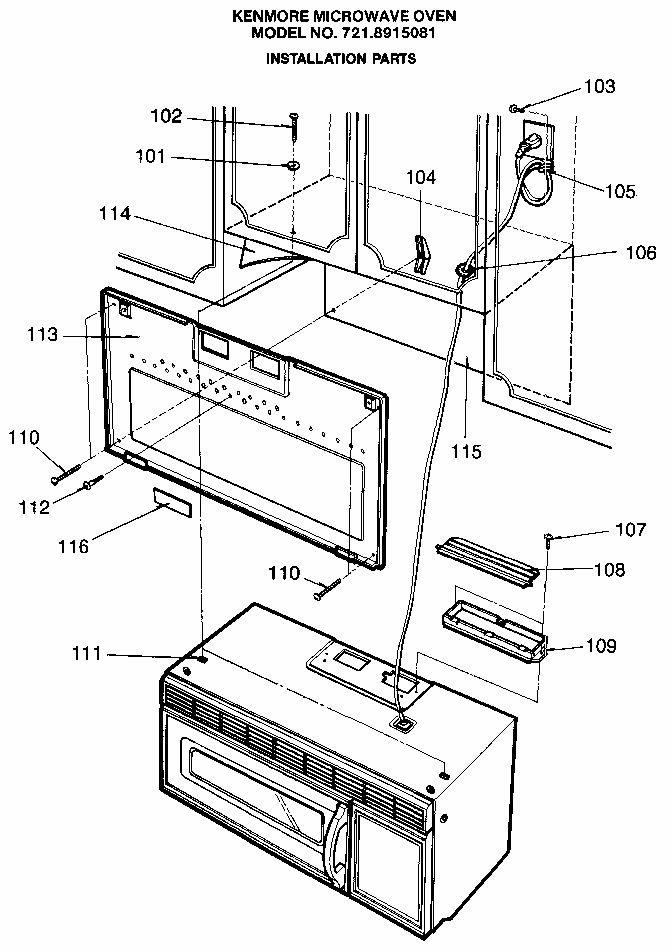 Installation Diagram and Parts List for 7218915081  Kenmore Microwave