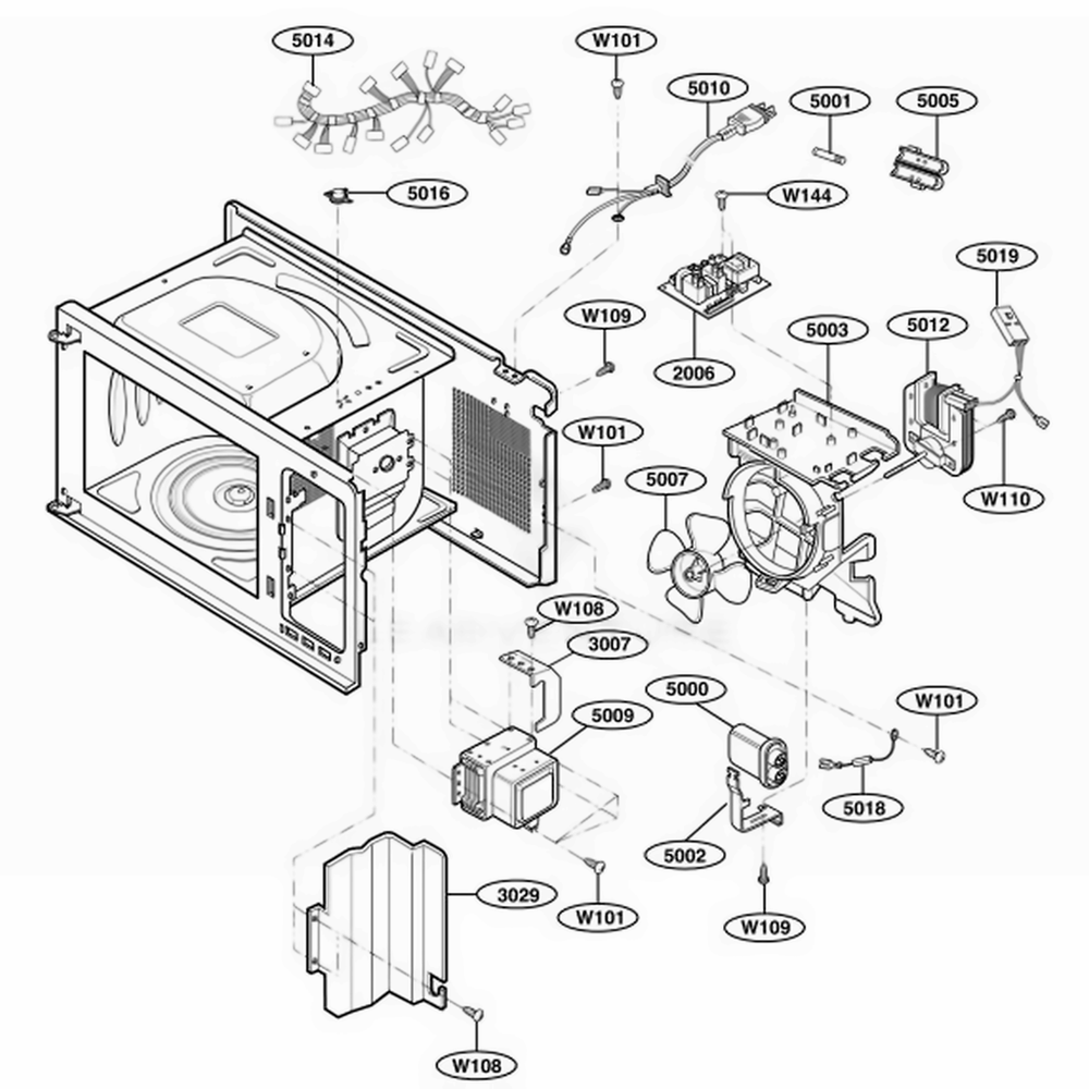 Oven Interior Parts Diagram and Parts List for 63992 AW1ESEA LG Wall Oven