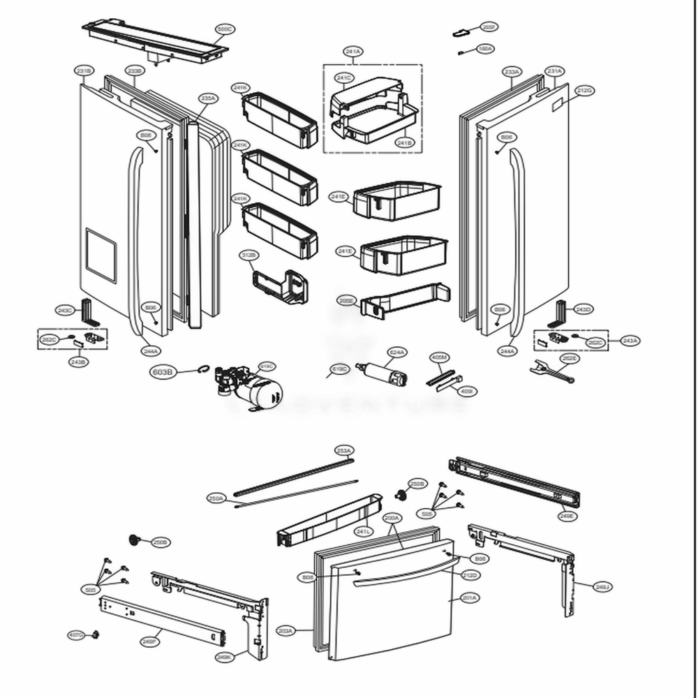 Door Parts Diagram and Parts List for 75043 ASTCSE0 LG Refrigerator