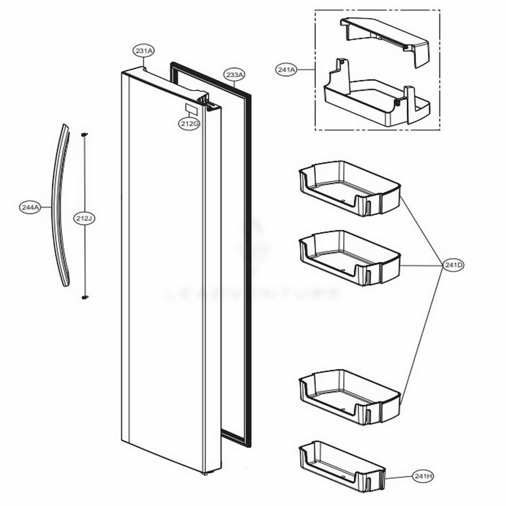 Refrigerator Compartment 1 Diagram and Parts List for LSXS26326B AWBCNA5 LG Refrigerator