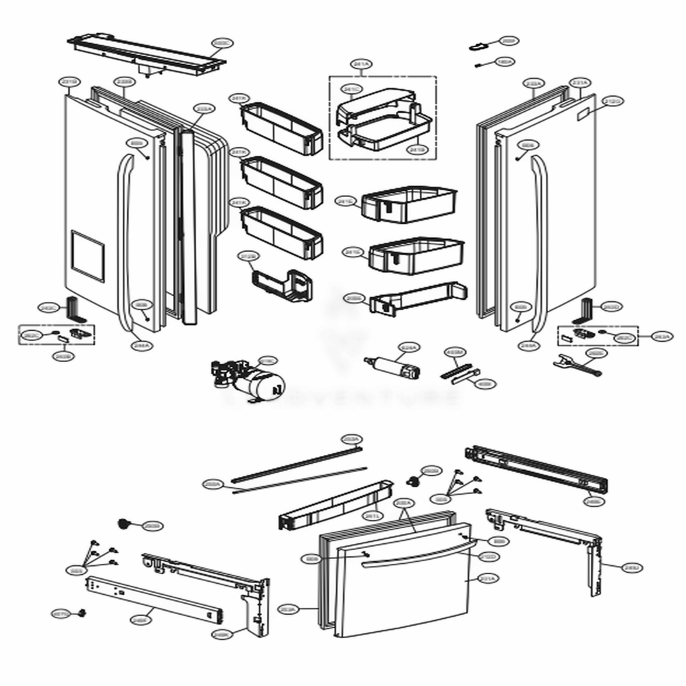 Door Parts Diagram and Parts List for 74043 ASTCSE2 LG Refrigerator
