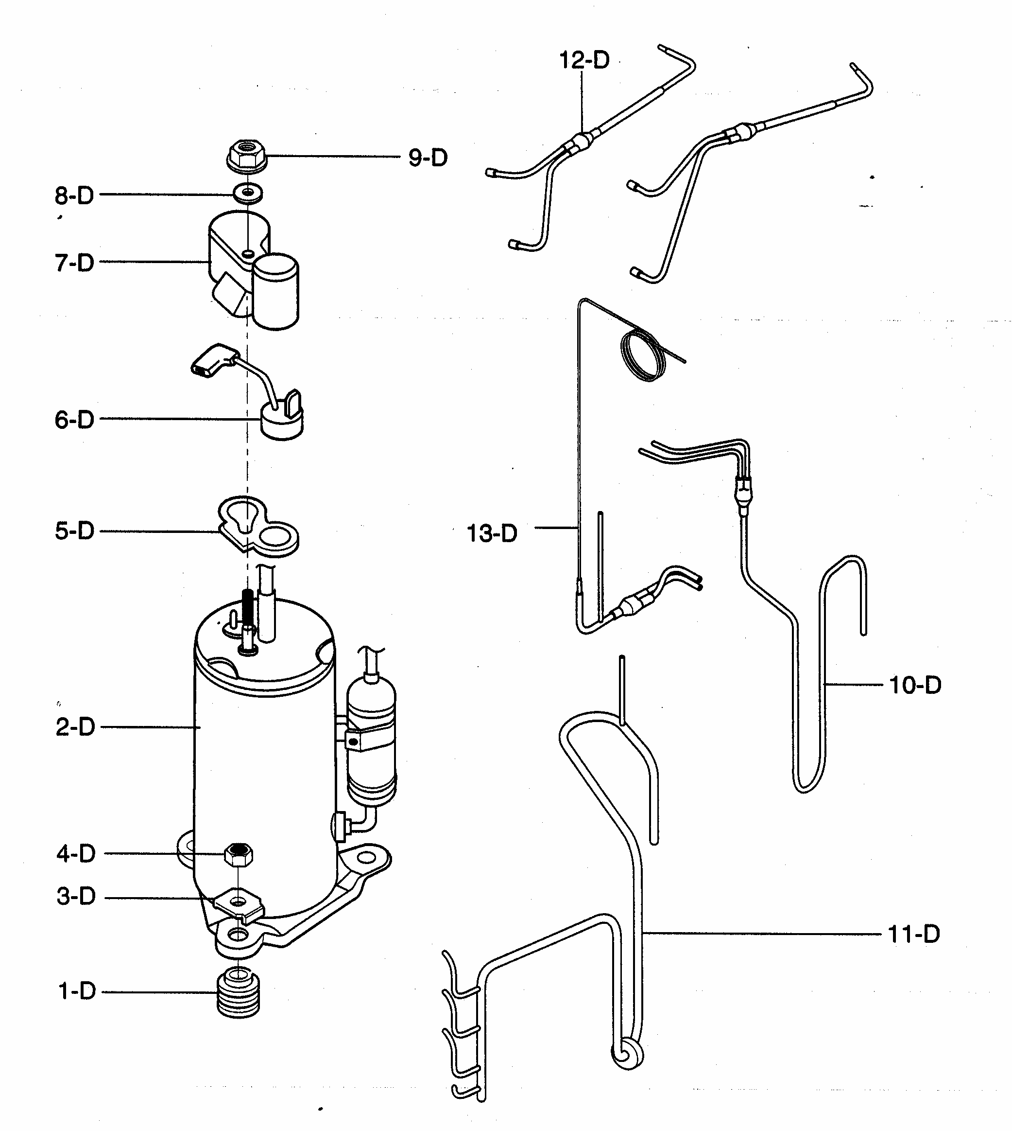 Compressor Parts Diagram and Parts List for 58075123500  Kenmore Air Conditioner