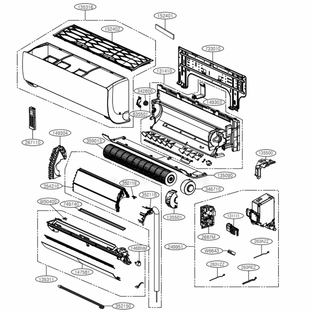 Main Diagram and Parts List for LAN090HSV5 AK6GEUS LG Air Conditioner