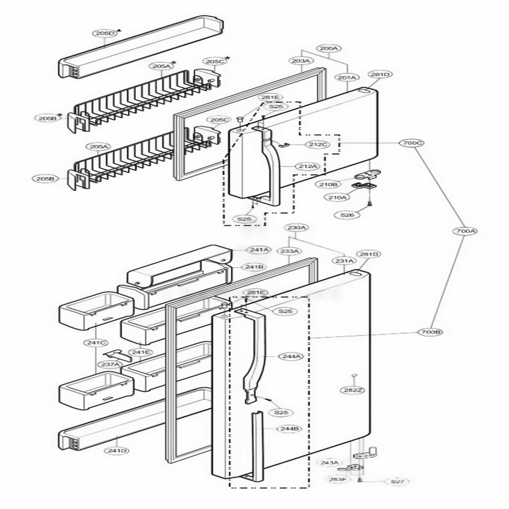 Door Parts Diagram and Parts List for 73969 AWBCSEA LG Refrigerator
