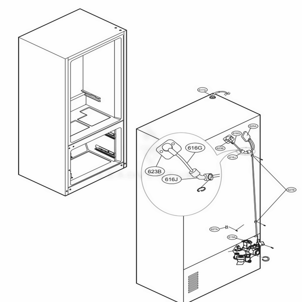 Valve And Water Tube Parts Diagram and Parts List for LFX28968SB AWBCNA2 LG Refrigerator