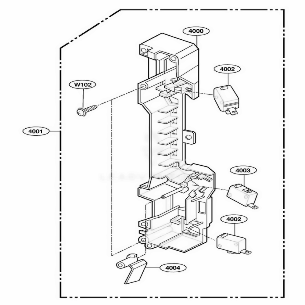 Latch Board Parts Diagram and Parts List for 64762 AW1ESEA LG Range