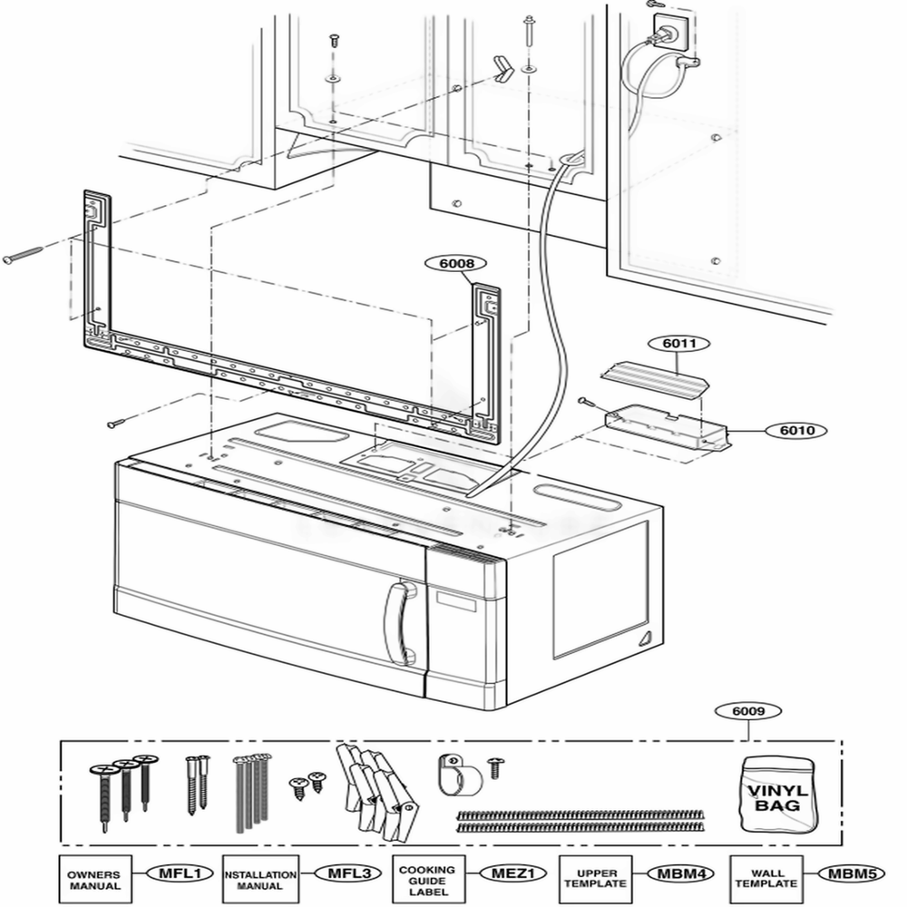 Installation Parts Diagram and Parts List for 80042 CWHESEA LG Range