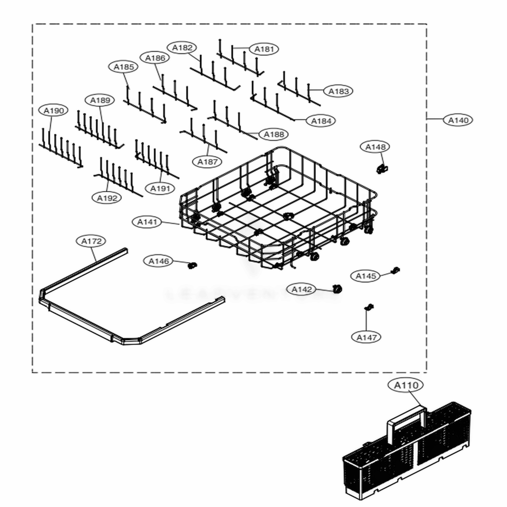 Lower Rack Assembly Diagram and Parts List for LDT6809BD ABDESNA LG Dishwasher
